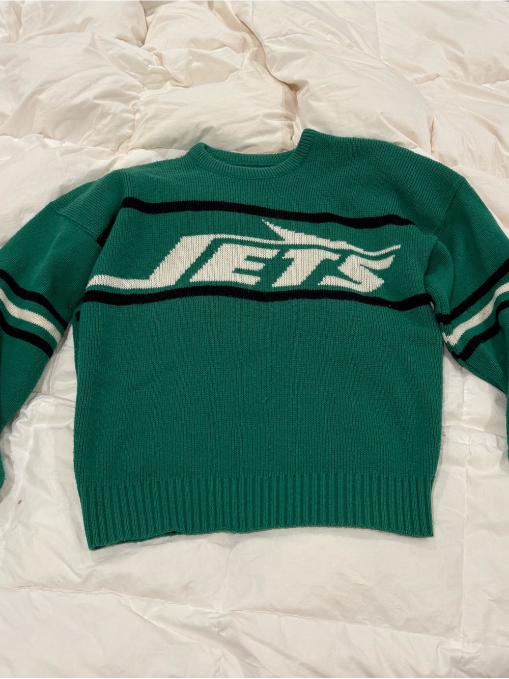 Jets Green Crewneck Sweater - Team Logo Knit